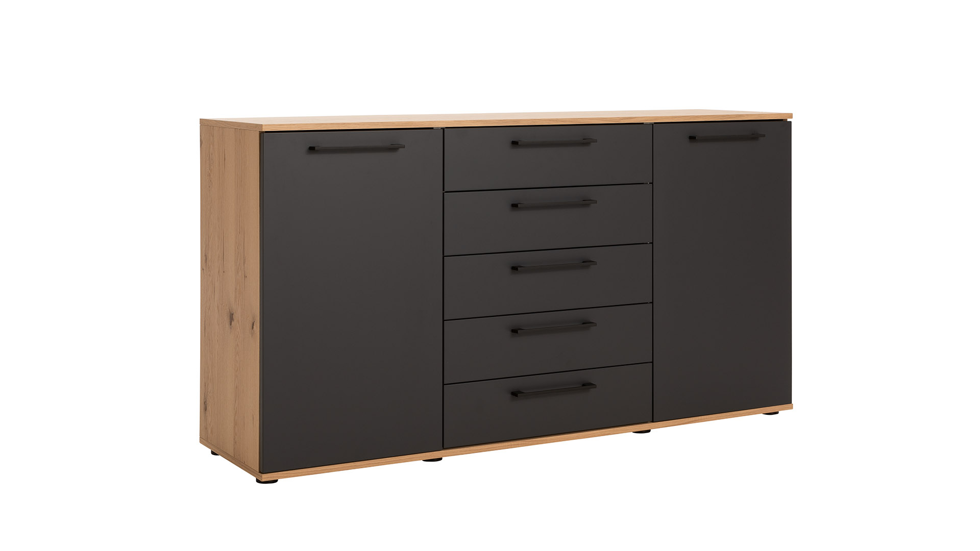 Kommode Viana - Balkeneiche furniert, Anthrazit 9158676