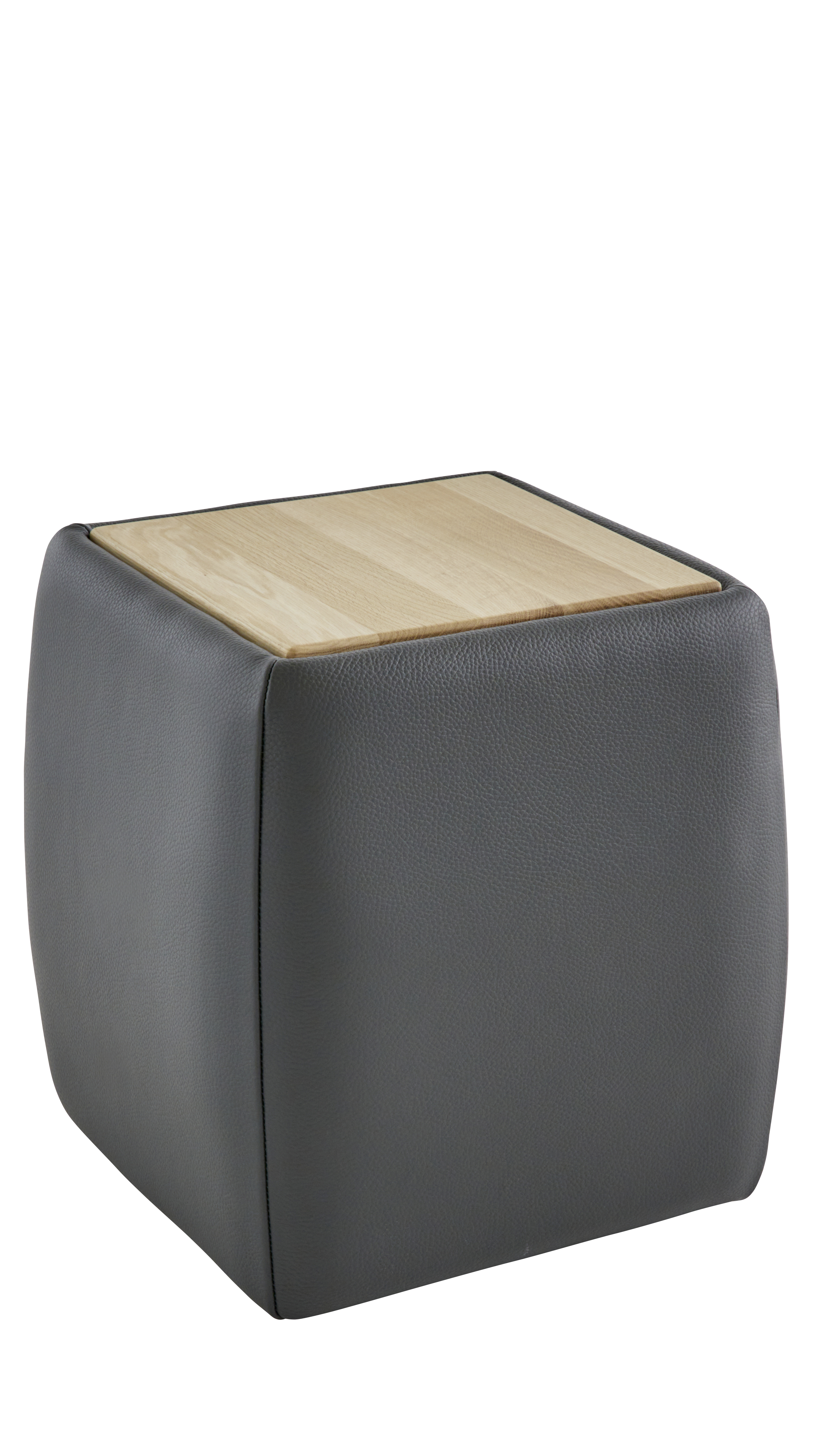 Nachttisch Foresta - Ablage Asteiche massiv, Bianco, Leder, Anthrazit 3028630