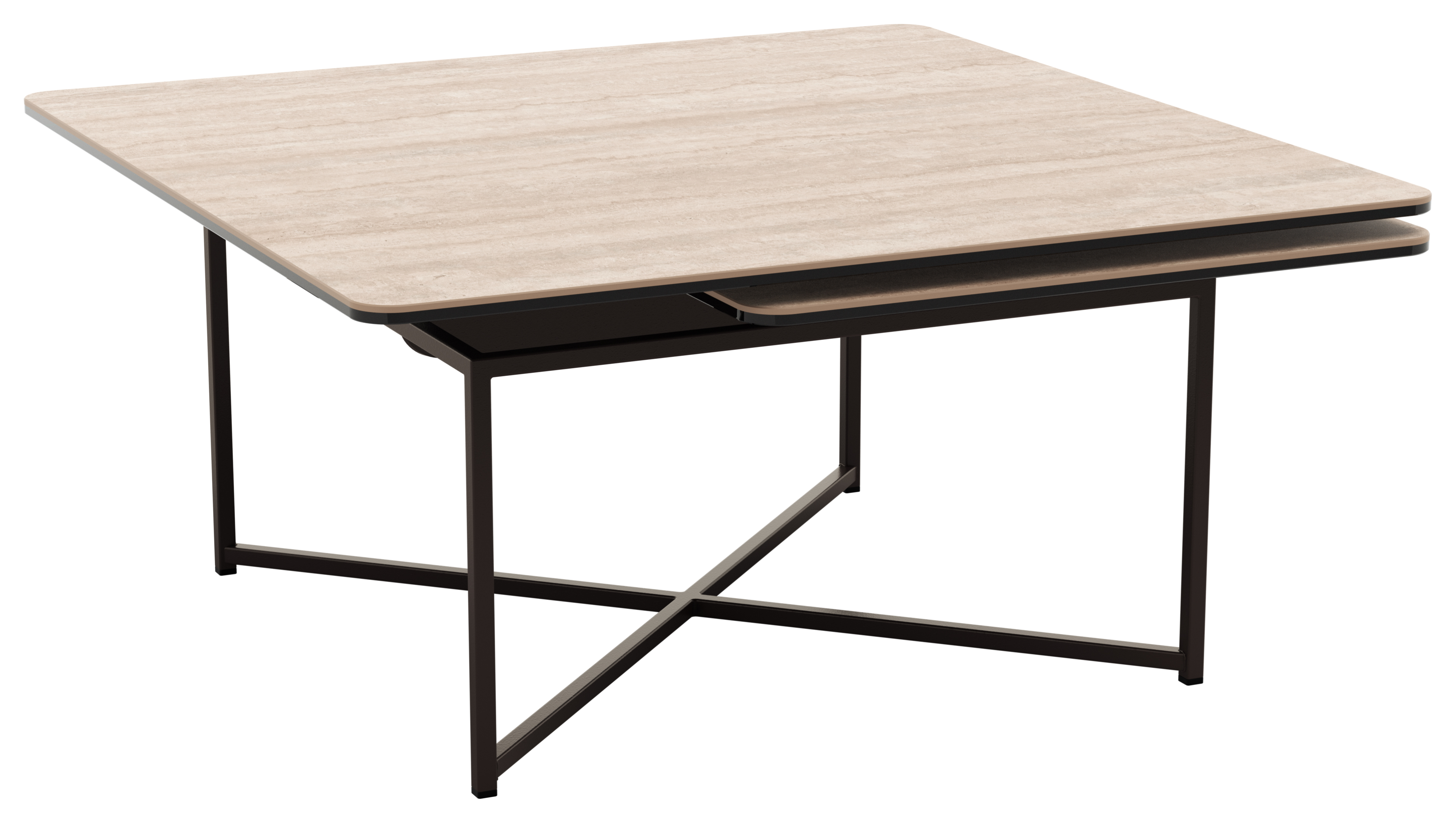 Couchtisch Cena - LB ca. 132x108 cm, Platten drehbar, Keramik, Travertin 145316