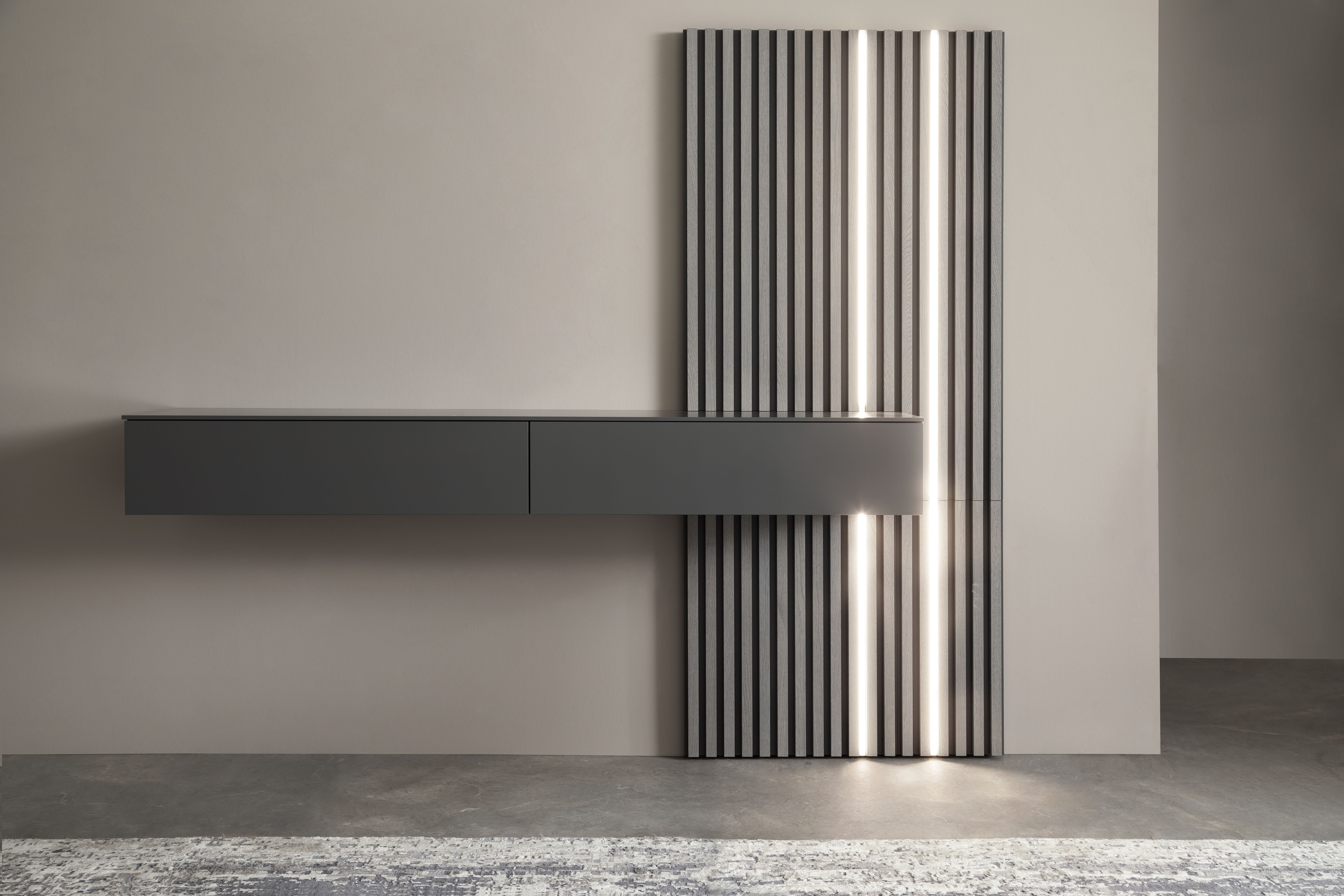 Highboard 3900 - Hängend mit Lamellen und Beleuchtung, Lack, Dunkelgrau 133138