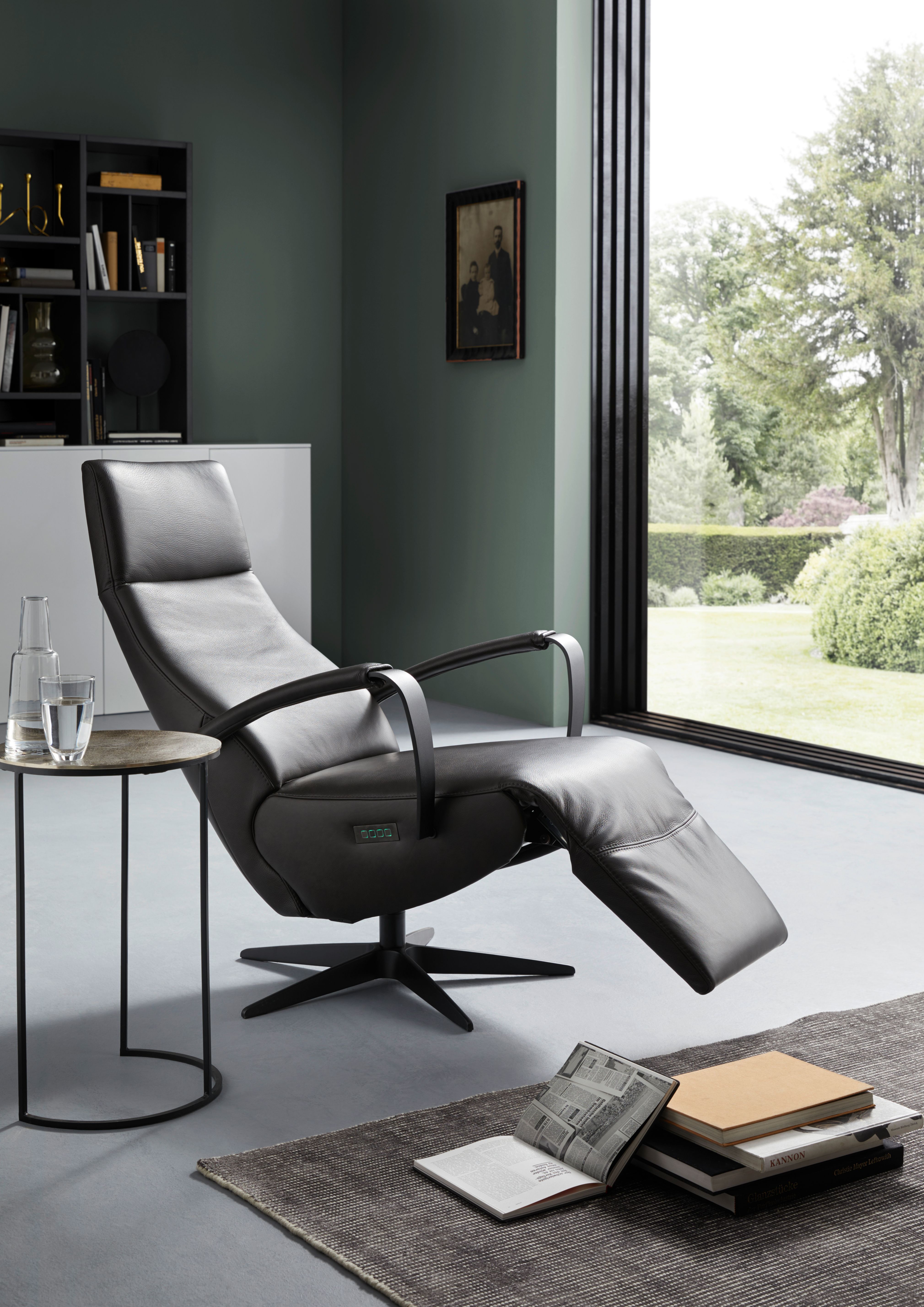 Relaxsessel Girona - Relaxfunktion (motorisch), Leder, Graphit