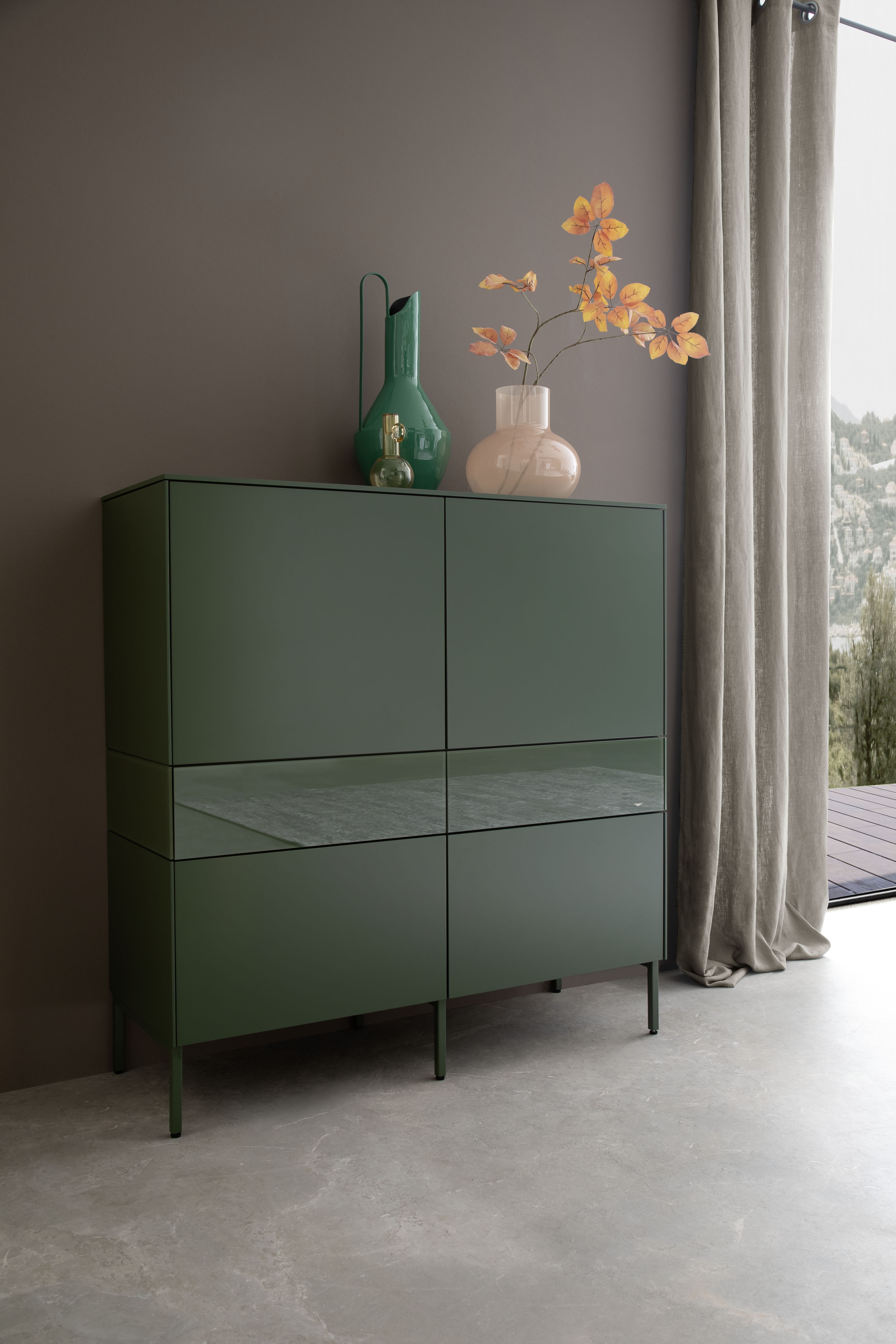 Highboard 3900 - Lack matt, Dunkelgrün
