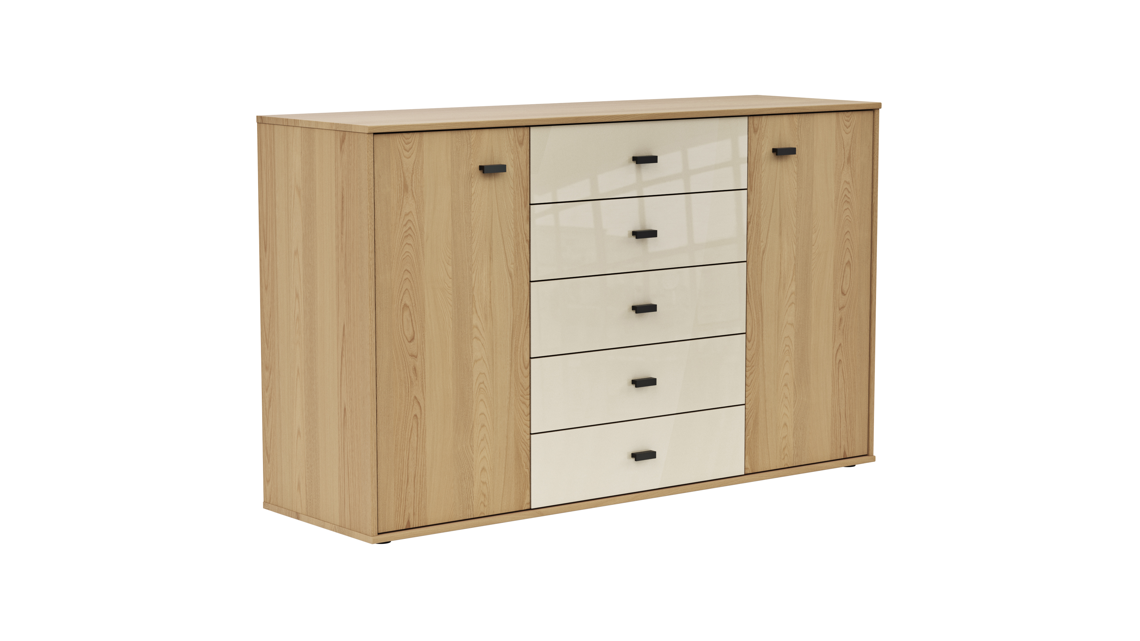 Kommode Lenoso - Eiche massiv, Glas Champagner 108639