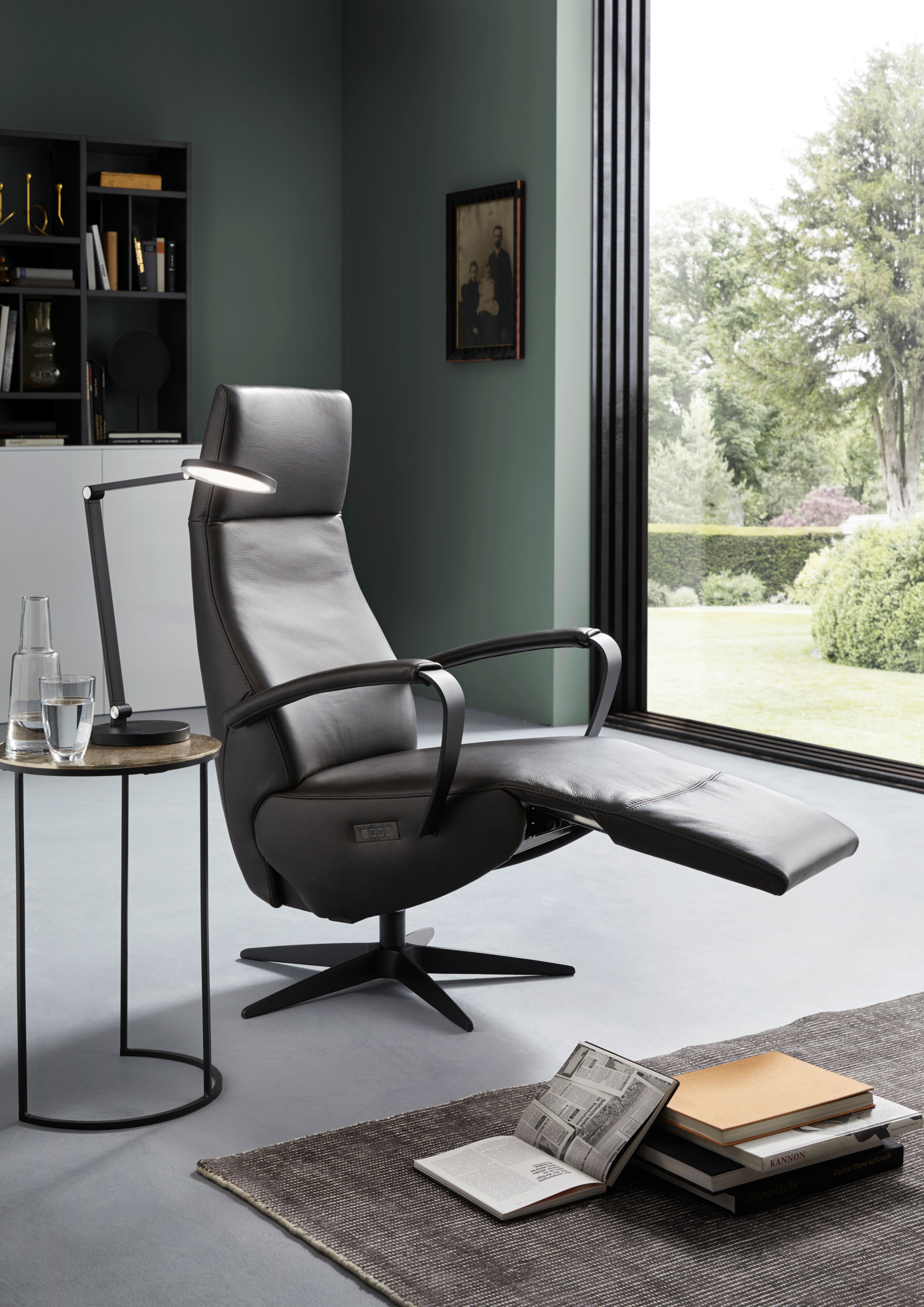 Relaxsessel Girona - Relaxfunktion (motorisch), Leder, Graphit