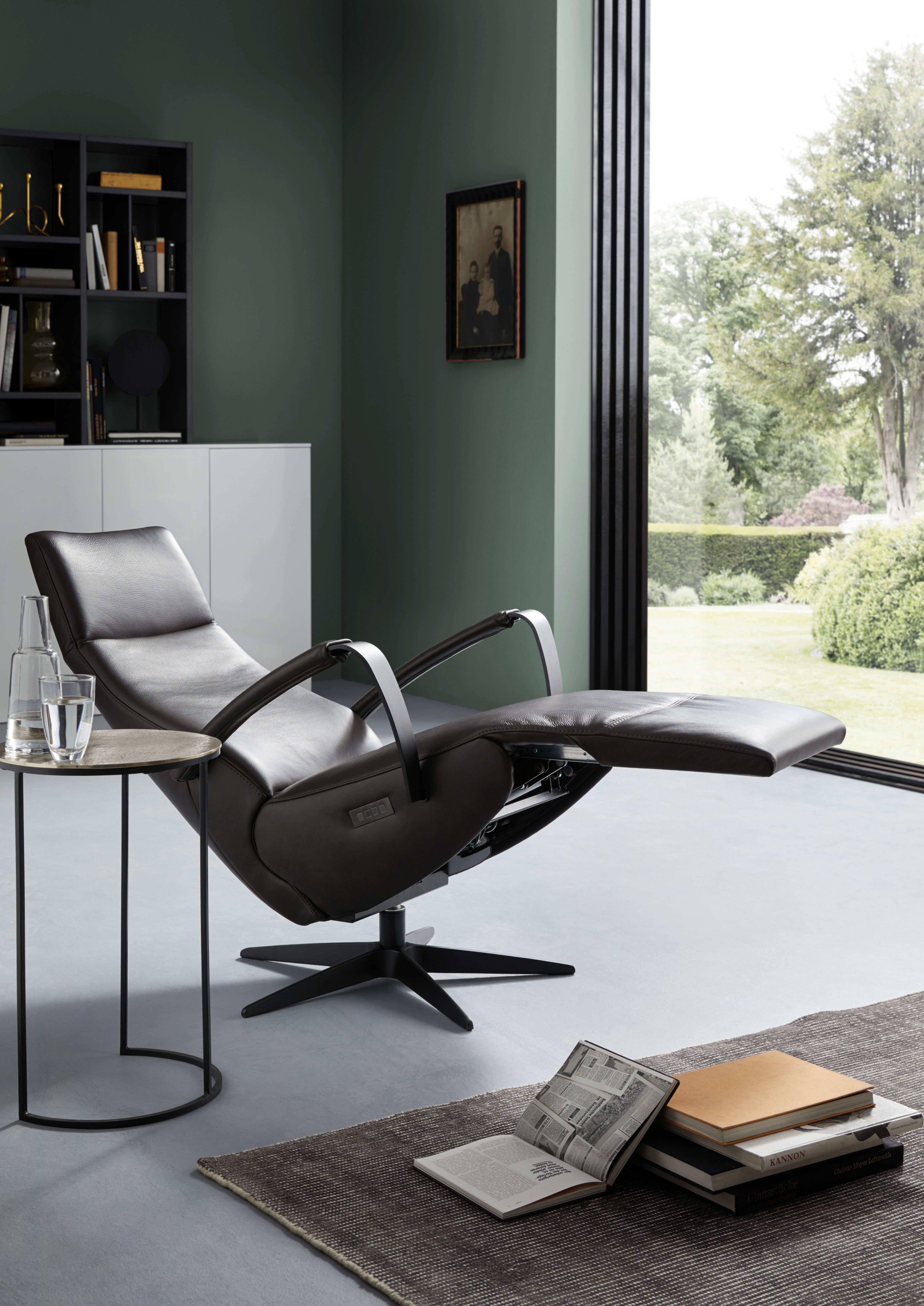 Relaxsessel Girona - Relaxfunktion (motorisch), Leder, Graphit