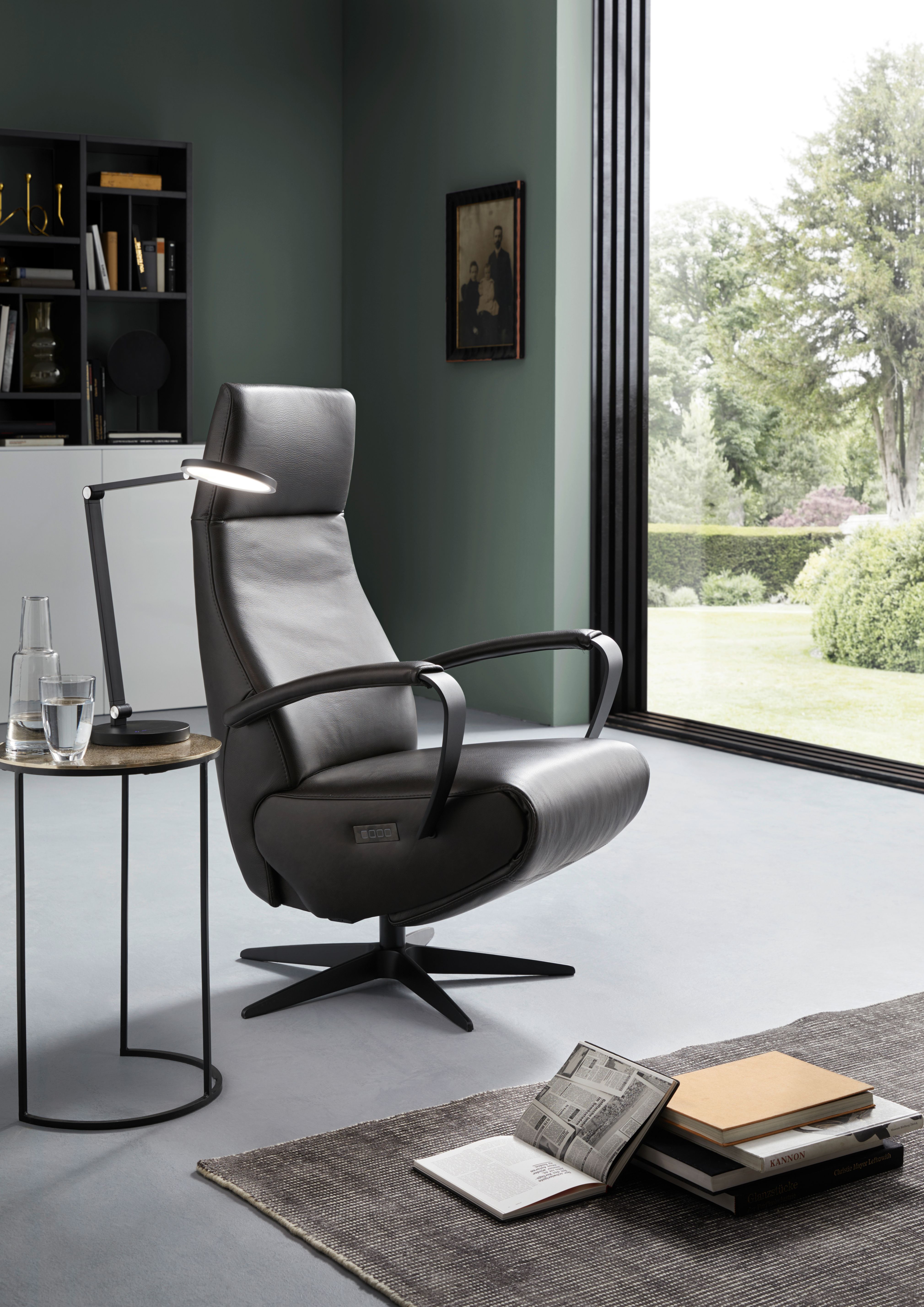 Relaxsessel Girona - Relaxfunktion (motorisch), Leder, Graphit