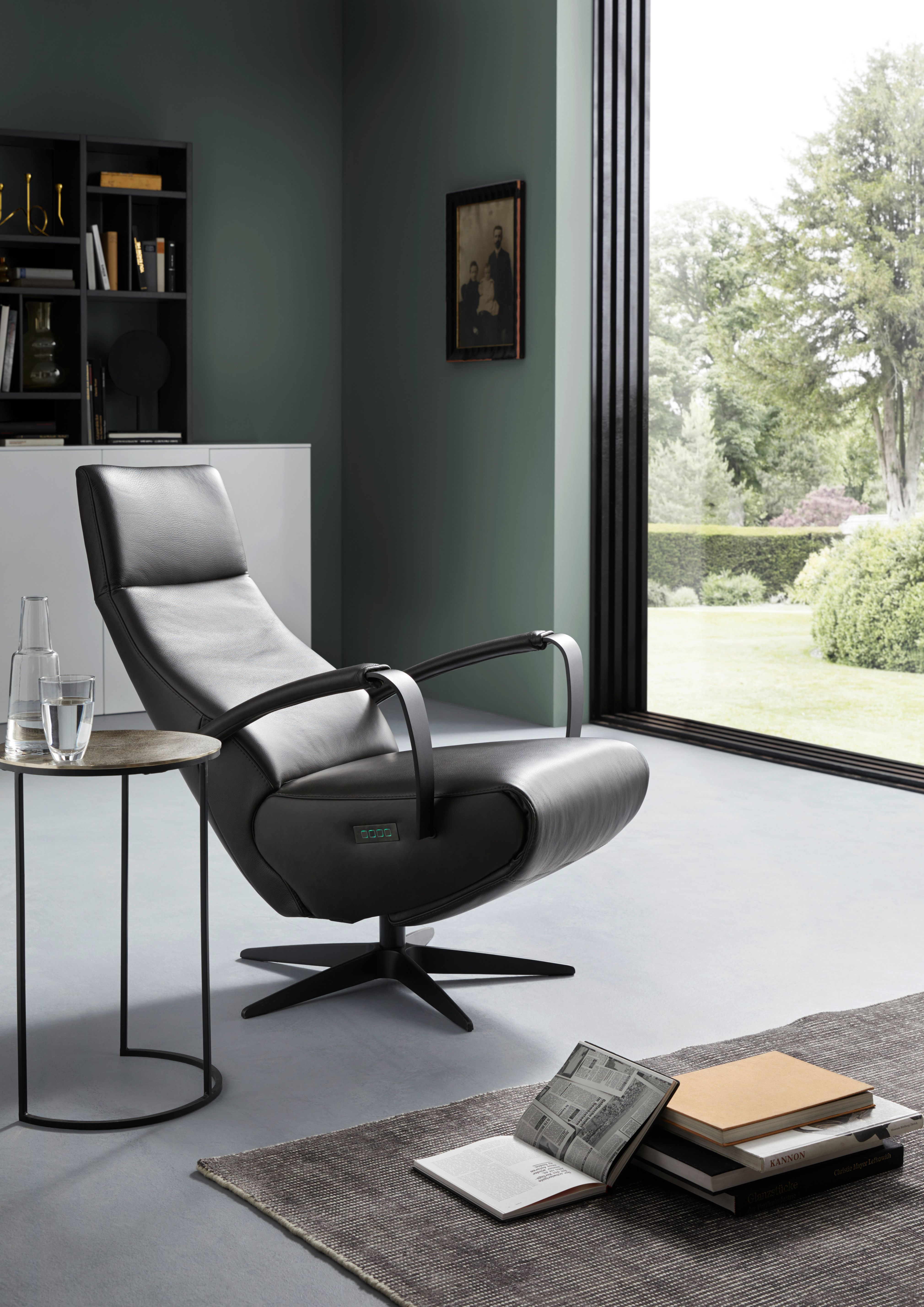 Relaxsessel Girona - Relaxfunktion (motorisch), Leder, Graphit