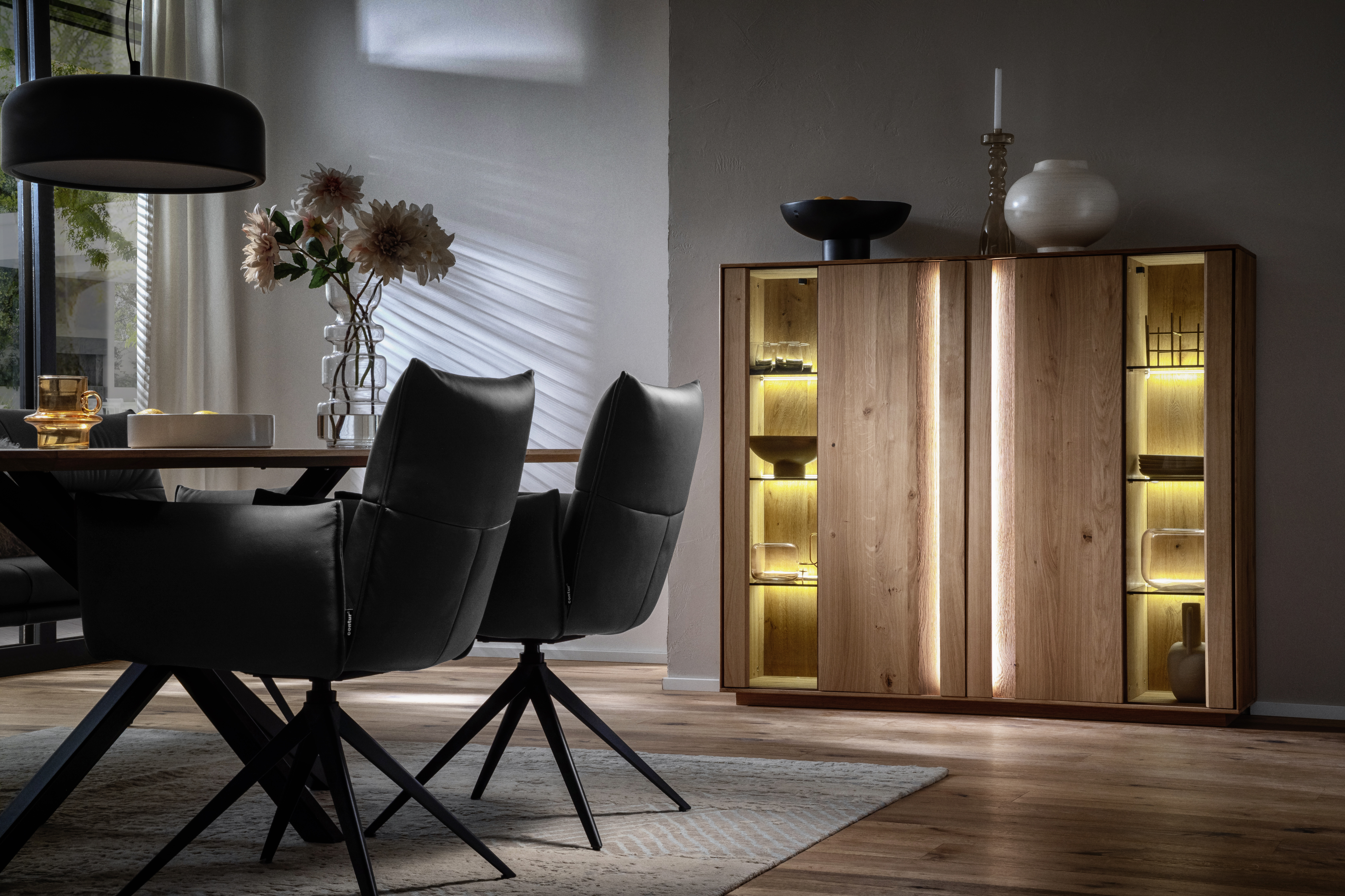 Highboard Due Viso - BHT ca. 153x135x40 cm , Wildeiche Roheffekt, geölt