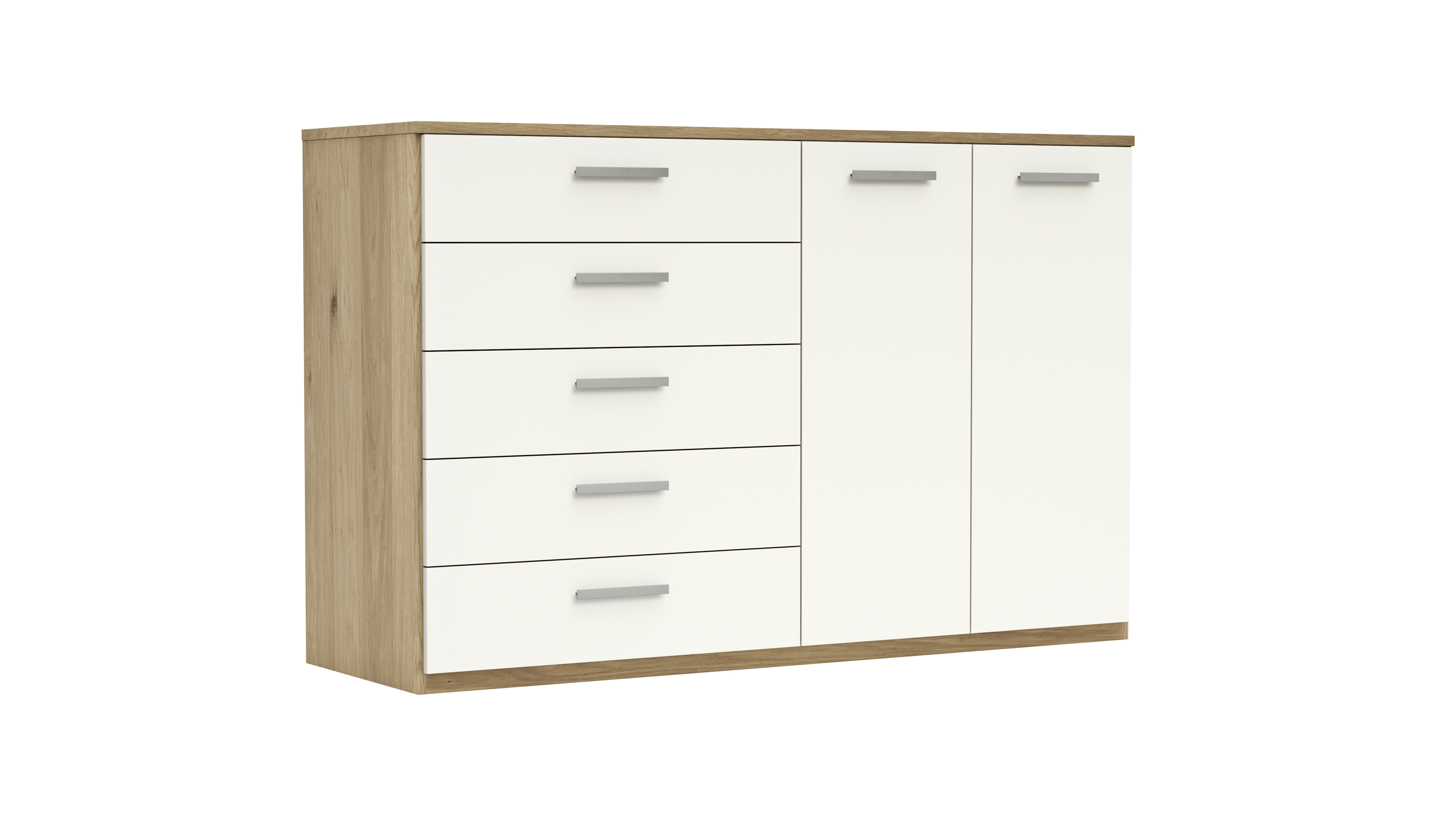 Kommode Viana - Balkeneiche furniert, Weiß 103251
