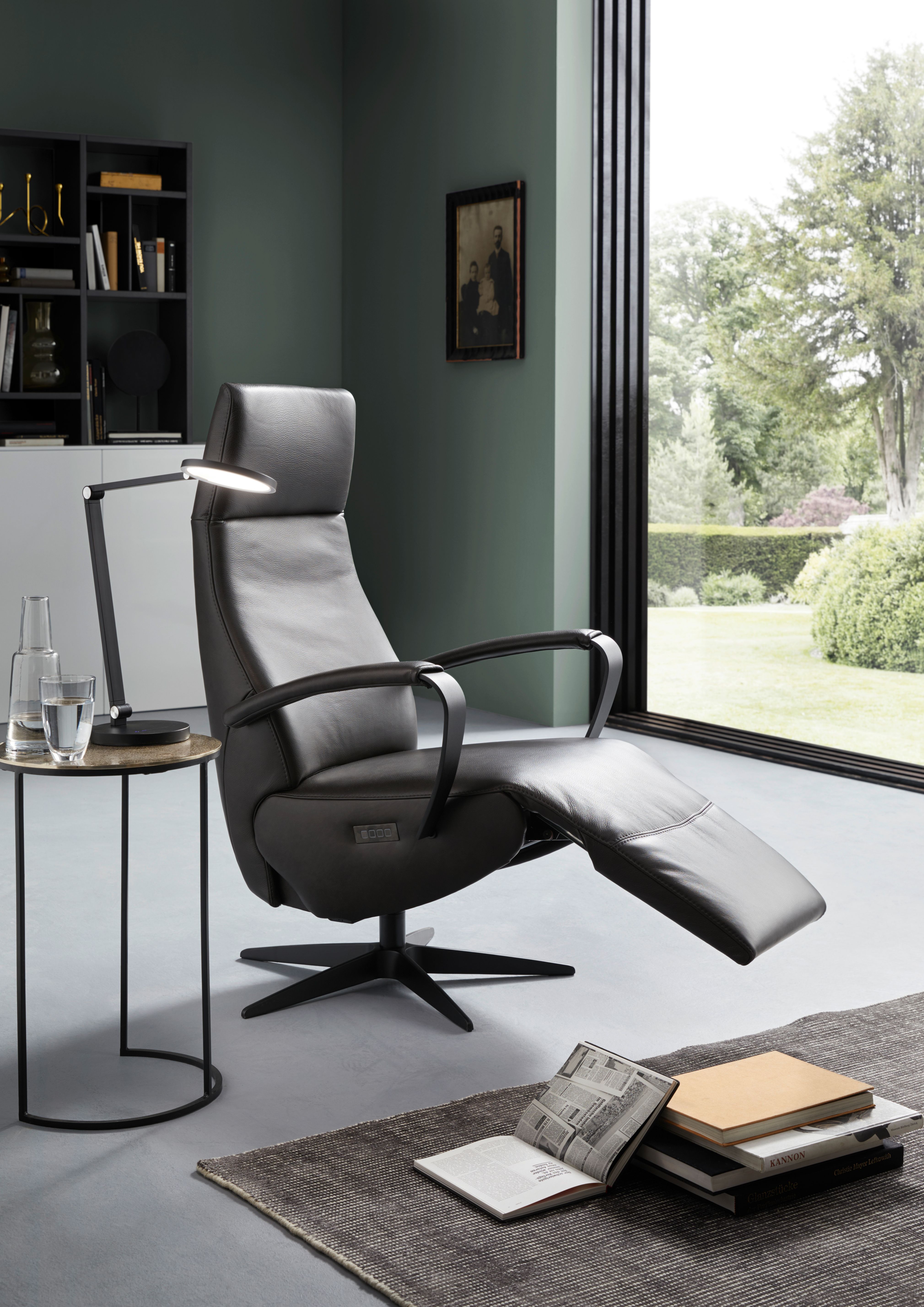 Relaxsessel Girona - Relaxfunktion (motorisch), Leder, Graphit