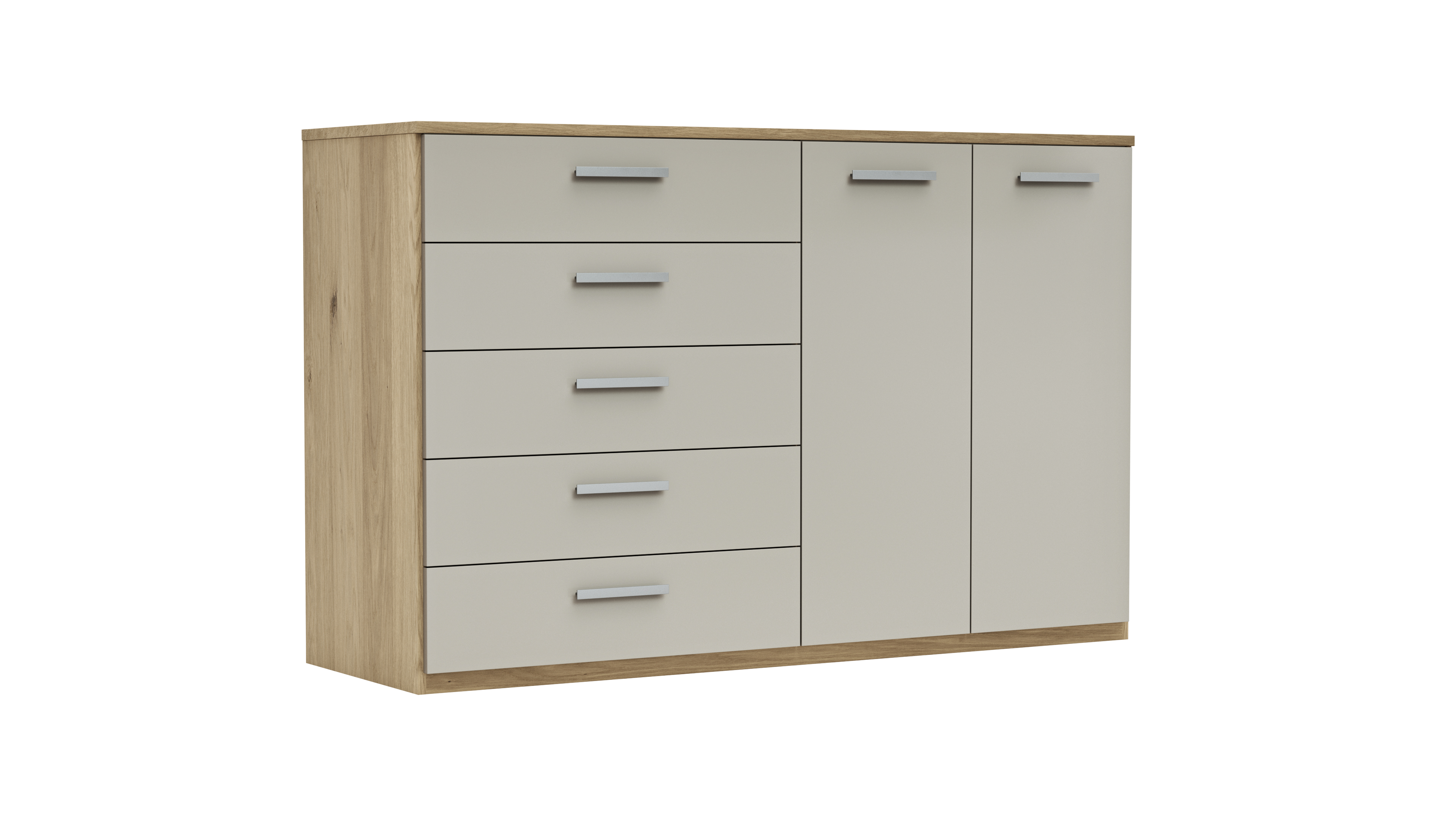 Kommode Viana - Balkeneiche furniert, Taupe 103250