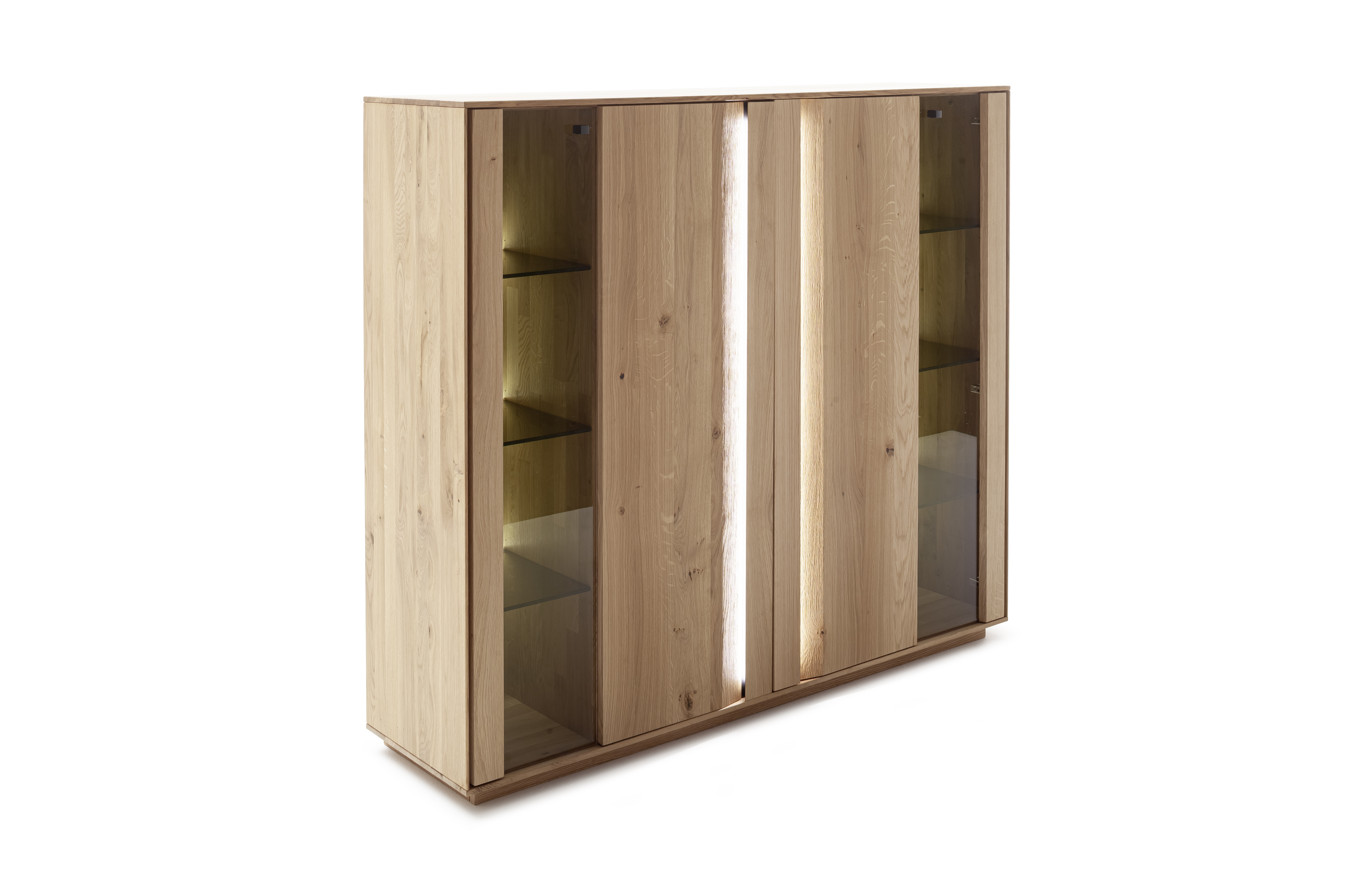 Highboard Due Viso - inkl. Beleuchtung, BHT ca. 153x135x40 cm , Wildeiche Roheffekt, geölt 200401