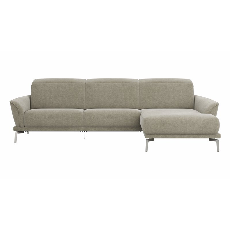 Ecksofa Amadena - 2-Sitzer mit Longchair rechts inkl. Relaxfunktion motorisch, Stoff, Limone