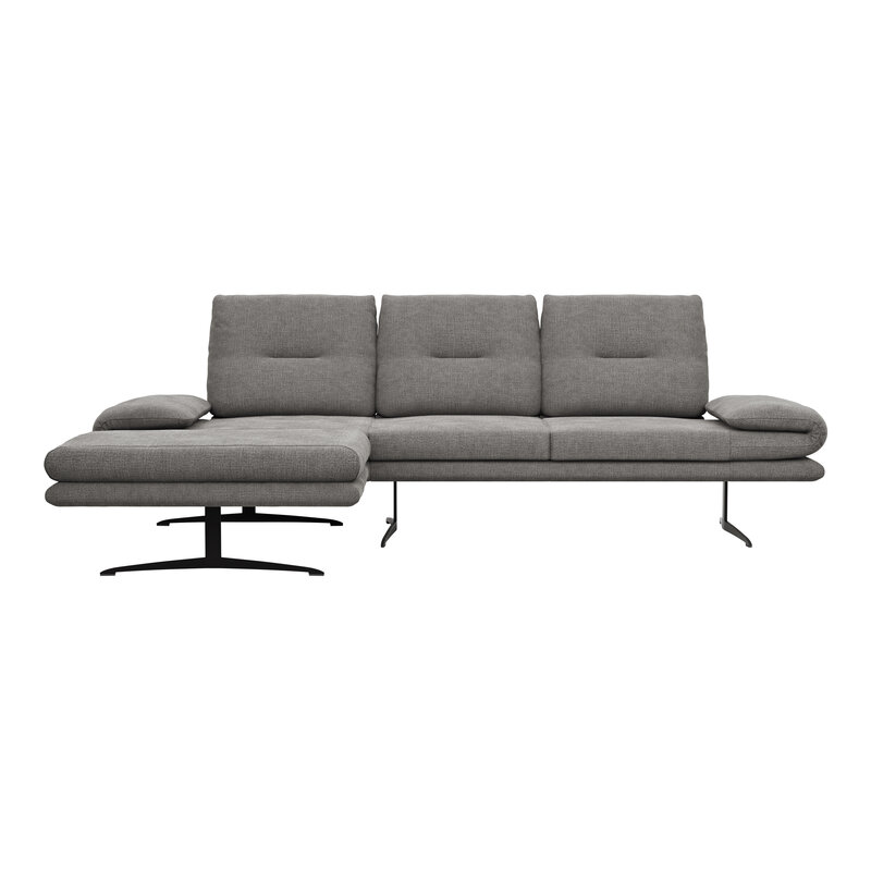 Ecksofa Lucero - Longchair mit 2-Sitzer rechts inkl. Rückenlehne/ Sitztiefe/ Armlehne verstellbar und Drehsitz, Stoff, Grau