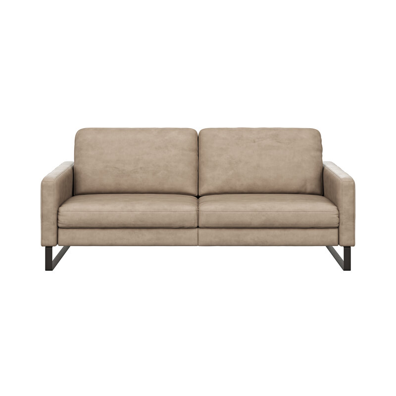 Sofa Enna - 3,5-Sitzer, Armlehne A, Leder, Taupe, Kufe, Schwarz