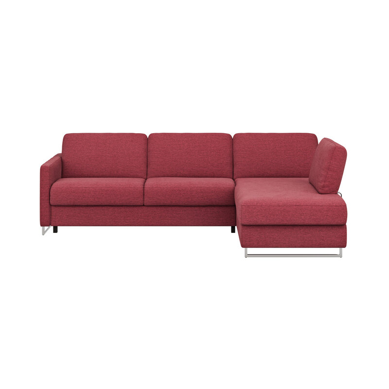 Ecksofa Nuoro - 2-Sitzer mit Longchair rechts inkl. Schlaffunktion und Bettkasten, Stoff, Rubin