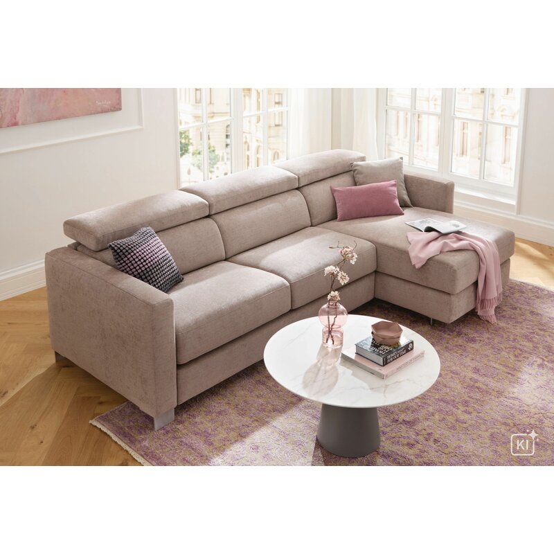 Ecksofa Lumaria Pro - 2,5-Sitzer mit Longchair rechts inkl. Schlaffunktion, Stoff, Hellgrau