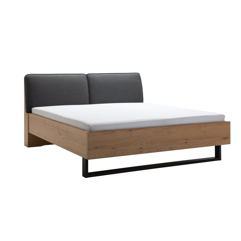 Bett Viana - Liegefläche ca. 180x200 cm, Balkeneiche furniert, Stoff, Anthrazit