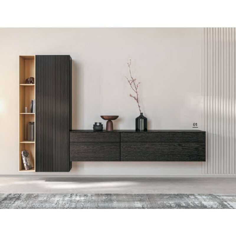 Highboard 3900 - Hängend, Eiche, Anthrazit, Lack, Mandel