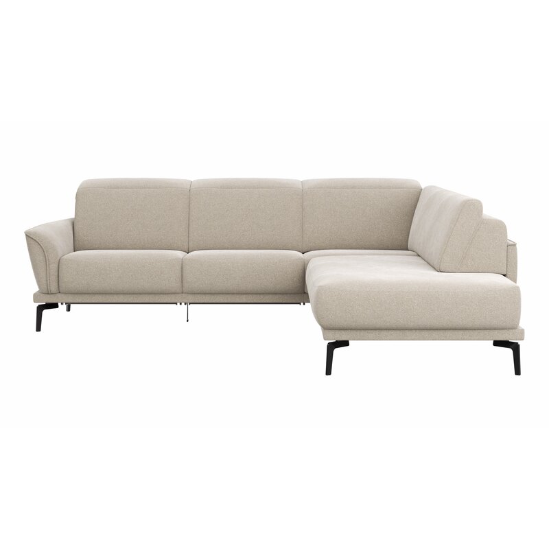 Ecksofa Amadena - 2-Sitzer mit Ecke rechts inkl. Relaxfunktion motorisch, Sitzvorzug und Kopfteilverstellung, Stoff, Creme