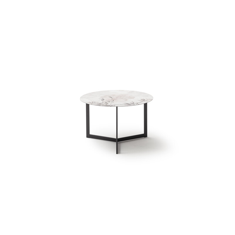 Beistelltisch Loretto - Rund 60cm, Metall, Platte Dekor Boughs, Gestell Anthrazit