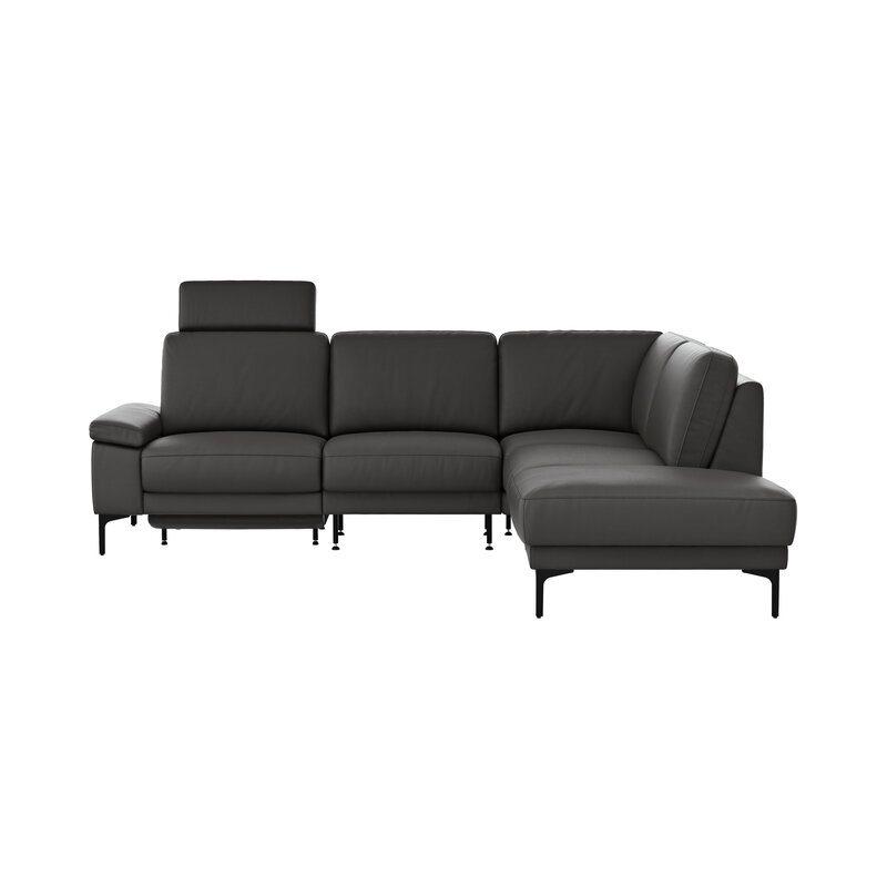 Ecksofa Matero - 2-Sitzer mit Ecke rechts inkl. Relaxfunktion motorisch und Sitzvorzug, Leder, Anthrazit