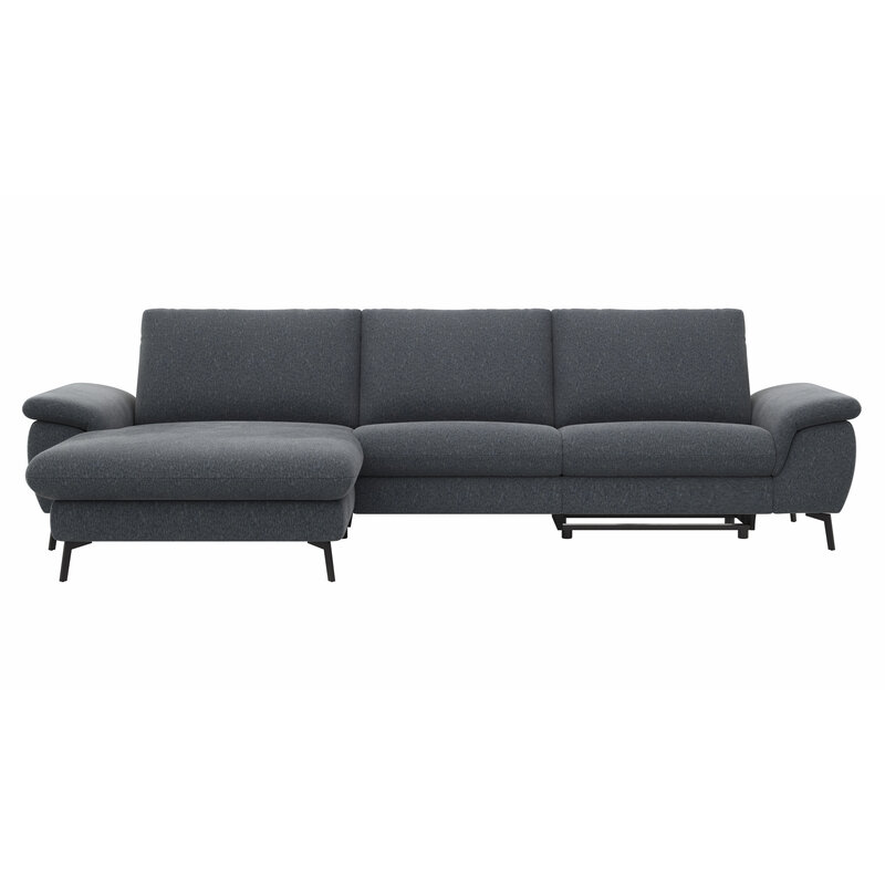 Ecksofa Gotera - Longchair groß mit 1,5-Sitzer med + 1,5-Sitzer med rechts inkl. Schlaffunktion (teilmotorisch), Armlehne klappbar, Rückenlehne verstellbar  und einmal Relaxfunktion (teilmotorisch), Stoff, Anthrazit