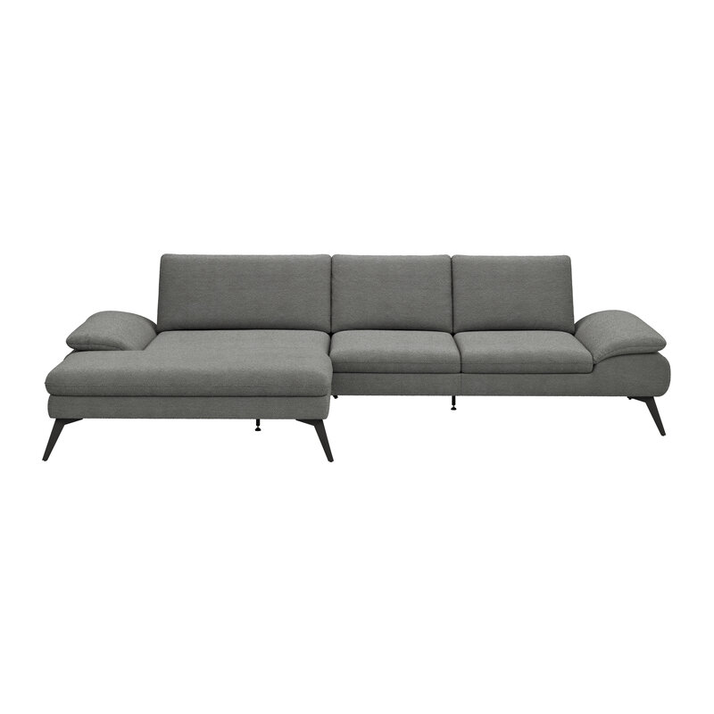 Ecksofa Collina - Longchair links, 2,5-Sitzer inkl. Sitztiefen- u. Armlehehnenverstellung, Stoff, Dunkelgrau