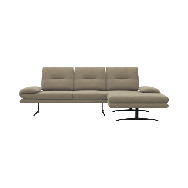 Ecksofa Lucero - 2-Sitzer mit Longchair rechts inkl. Rückenlehne/ Sitztiefe/ Armlehne verstellbar und Drehsitz, Leder, Taupe