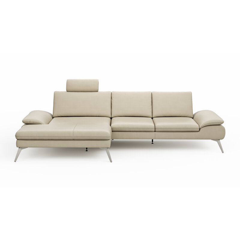Ecksofa Collina - Longchair links, 2,5-Sitzer, inklusive Kopfstütze, Leder, Ecru