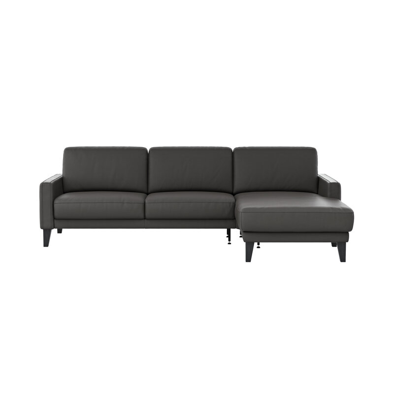 Ecksofa Matero - 2,5-Sitzer mit Longchair rechts, Leder, Anthrazit