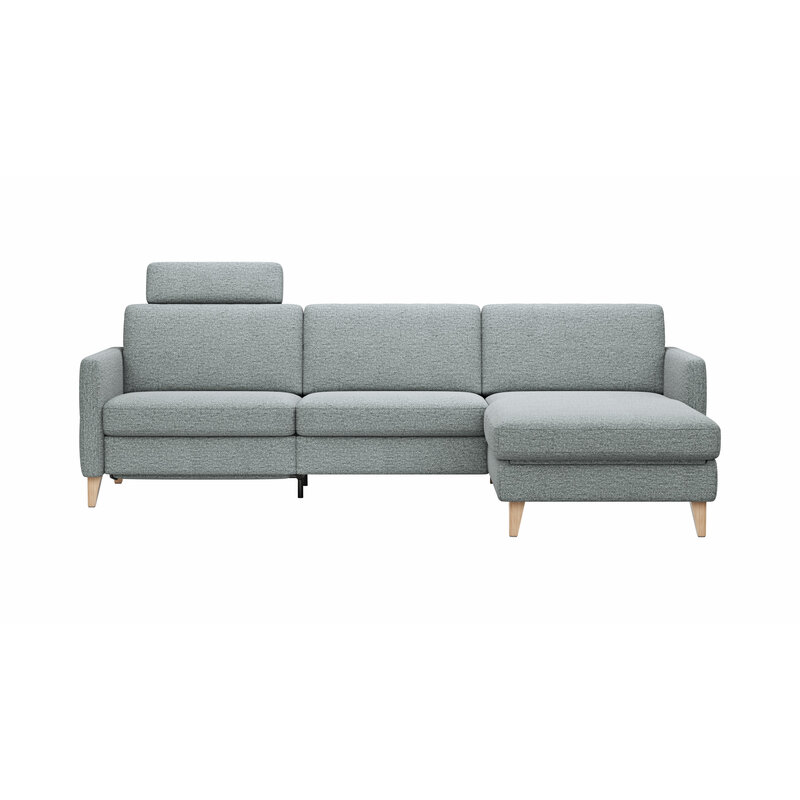 Ecksofa Arima N - 2,5-Sitzer, Longchair rechts, Relaxfunktion, Sitzvorzug (motorisch), Stoff, Hellgrau