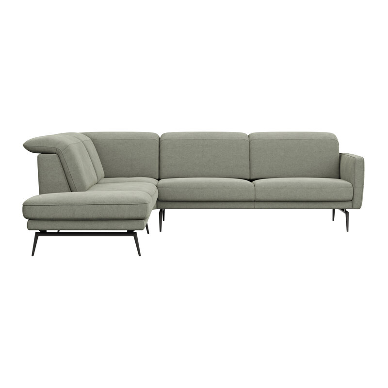 Ecksofa Estrela 2.0 - Ecke mit 2-Sitzer rechts inkl. Kopfteil/Armteil verstellbar, Stoff, Limone