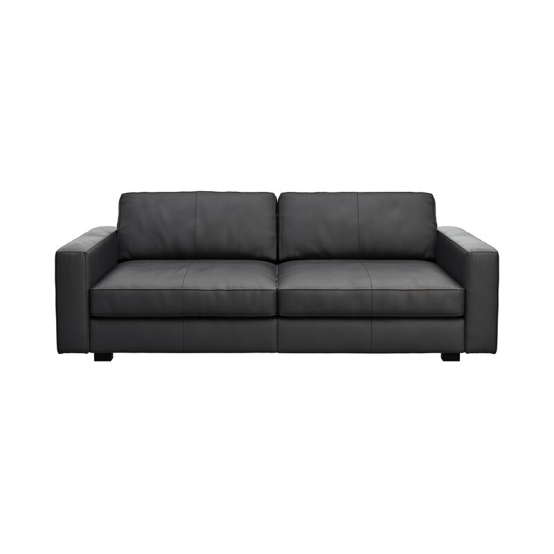 Sofa Aprino 2 - 3,5-Sitzer XXL, Dickleder, Schwarz, Armlehne Block schmal