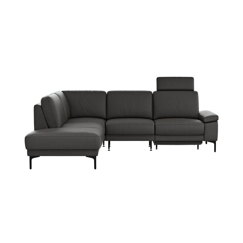 Ecksofa Matero - Ecke mit 2-Sitzer rechts inkl. Relaxfunktion motorisch und Sitzvorzug, Leder, Anthrazit