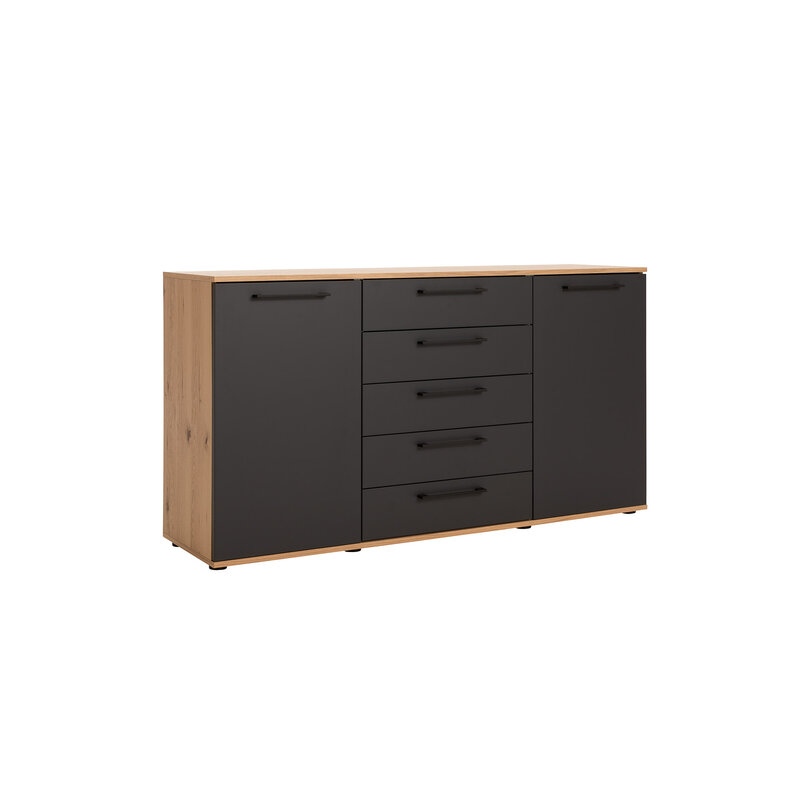 Kommode Viana - Balkeneiche furniert, Anthrazit