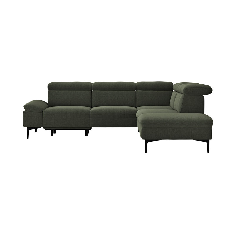 Ecksofa Felipa - 2,5-Sitzer mit Ecke rechts inkl. Armlehne verstellbar und Rückenlehne/Sitztiefe verstellbar (motorisch), Stoff, Dunkelgrün