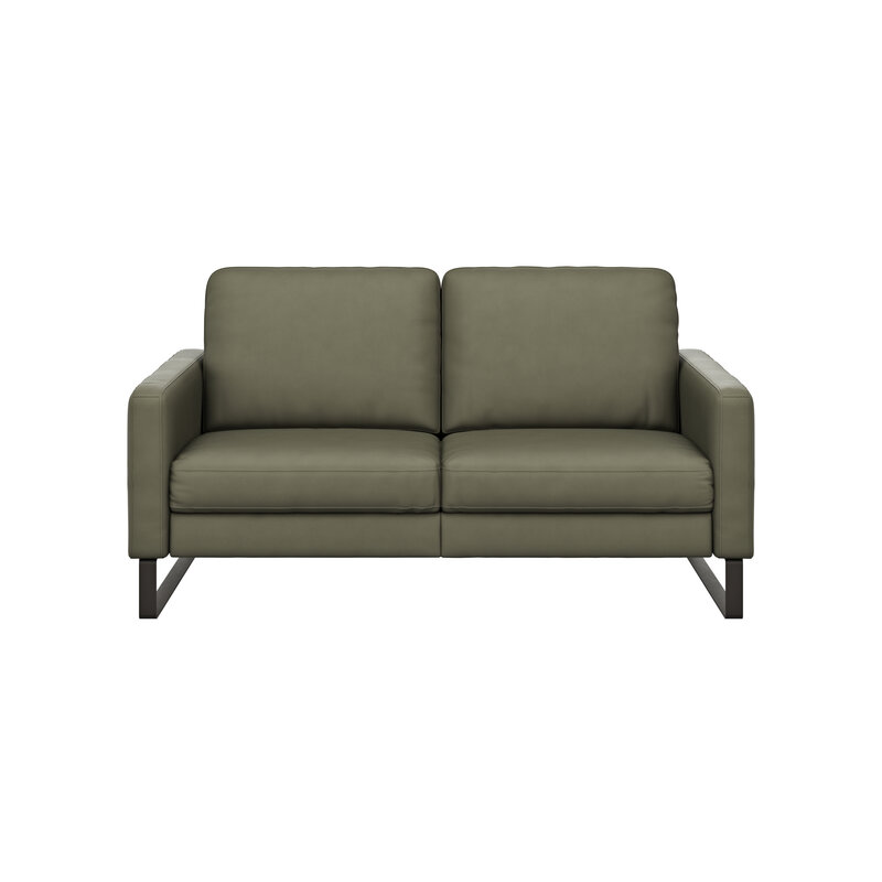 Sofa Enna - 2,5-Sitzer, Armlehne A, Leder, Olive, Kufe, Schwarz