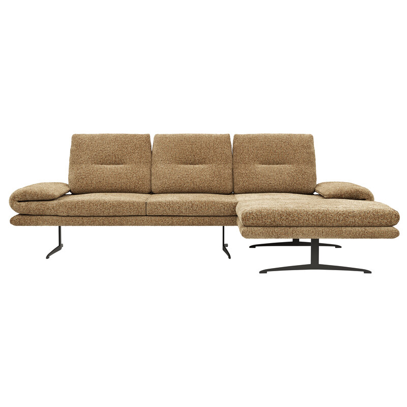 Ecksofa Lucero 2.0 - 2-Sitzer mit Longchair rechts inkl. Rückenlehne verstellbar, Stoff, Cognac