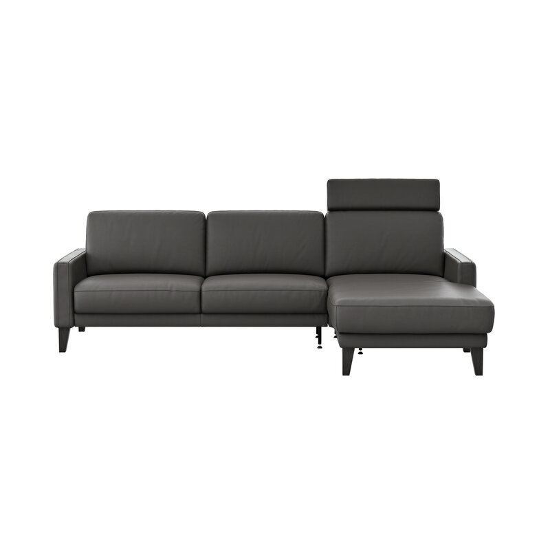 Ecksofa Matero - 2,5-Sitzer mit Longchair rechts inkl. Relaxfunktion motorisch, Leder, Anthrazit
