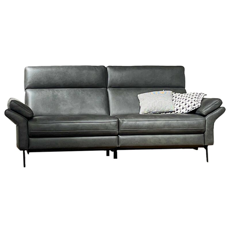 Sofa Atella - 3-Sitzer inkl. motorischer Relax- und Kopfteilverstellung, Leder, Anthrazit