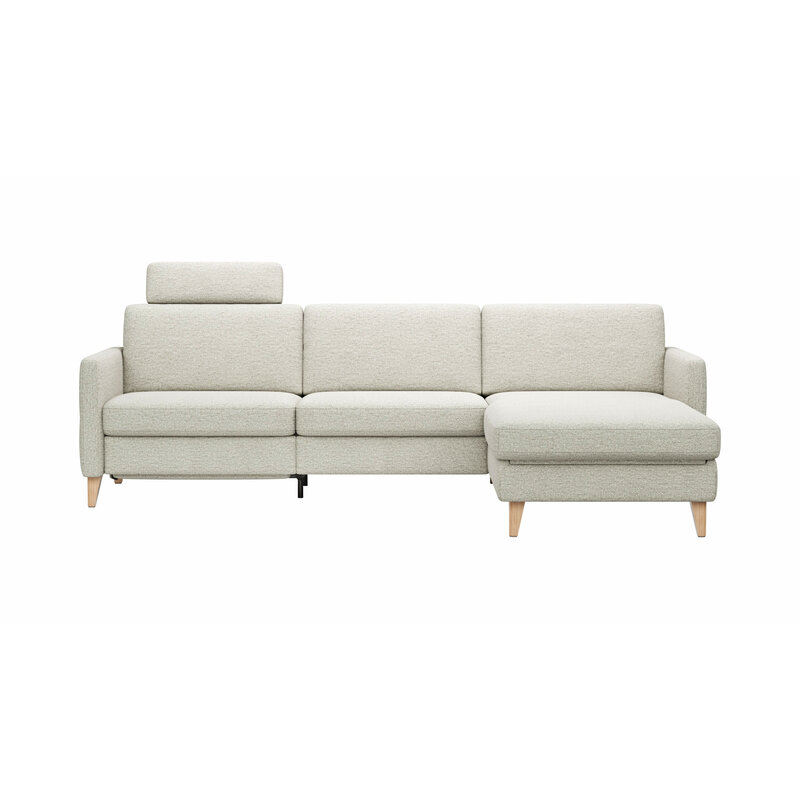 Ecksofa Arima N - 2,5-Sitzer mit Longchair rechts inkl. Relaxfunktion und Sitzvorzug (motorisch), Stoff, Creme