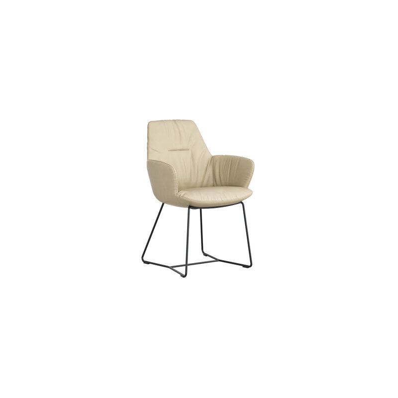 Armlehnstuhl Pegara - Leder, Beige, Kufe