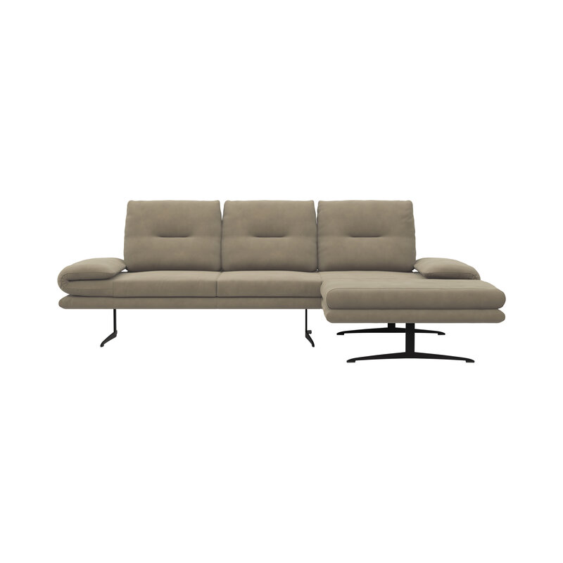 Ecksofa Lucero - 2-Sitzer mit Longchair rechts, Leder, Taupe