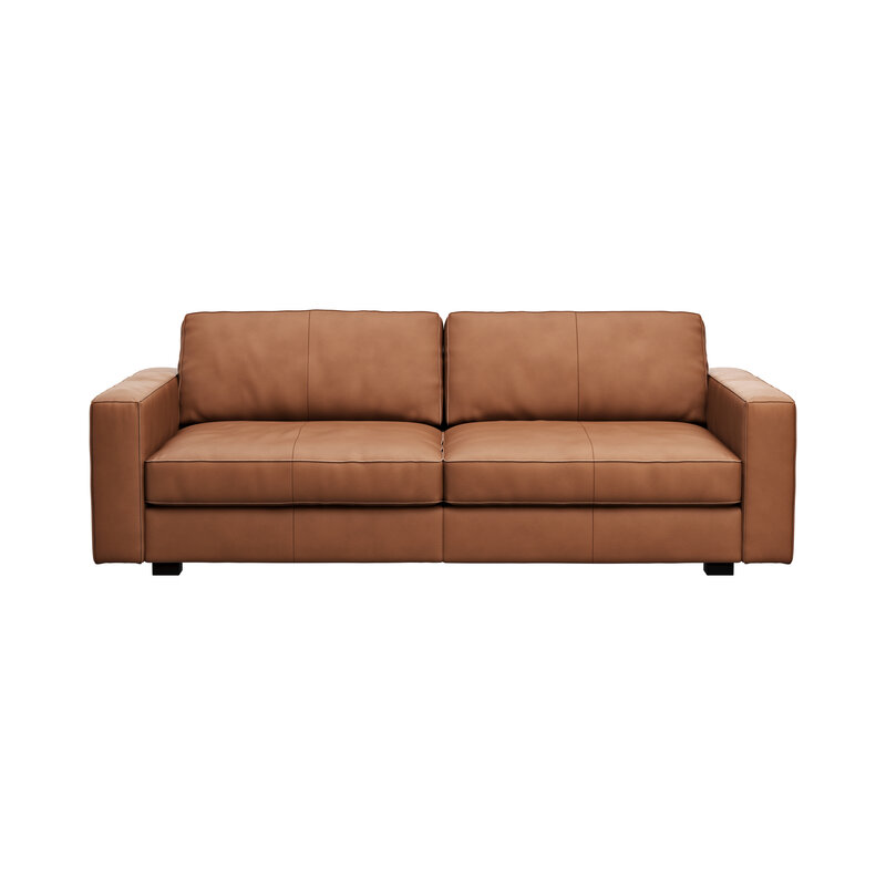 Sofa Aprino 2 - 3,5-Sitzer L, Dickleder, Cognac, Armlehne Block schmal
