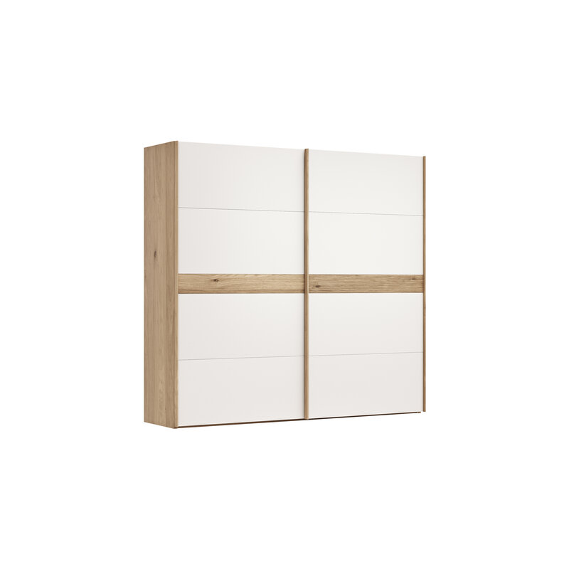 Schwebetürenschrank Viana - B ca. 241 cm, Lack, Weiß, Riffholz, Balkeneiche