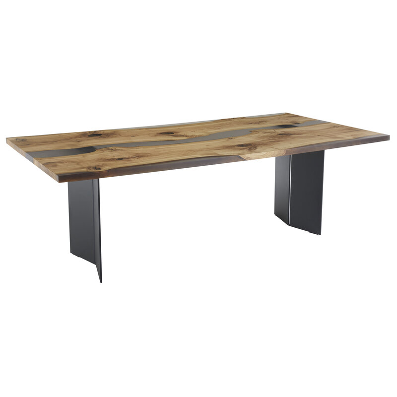 Esstisch Nera - LB ca. 220 x 110 cm, Asteiche massiv, Epoxy, Grau