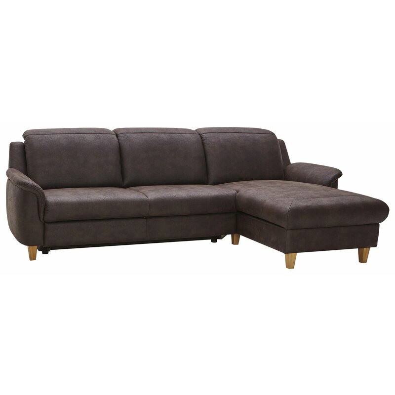 Ecksofa Cornella Classic - 2-Sitzer mit Longchair rechts inkl. Kopfteil verstellbar, Stoff, Braun