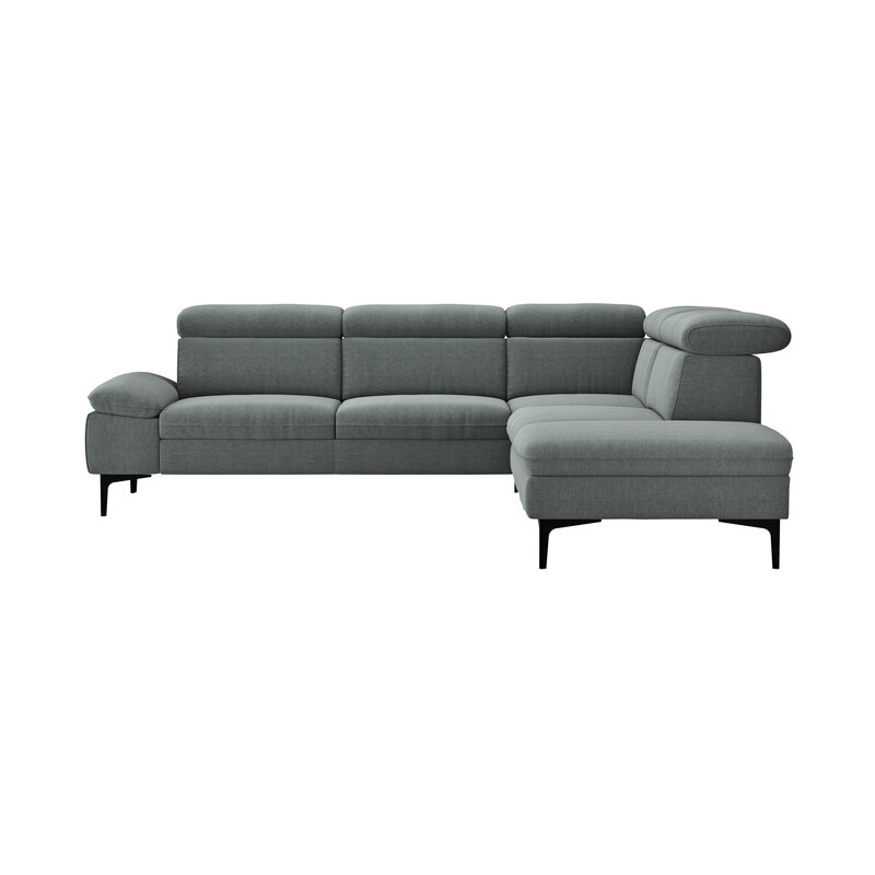 Ecksofa Felipa - 2,5-Sitzer mit Ecke rechts inkl. Kopfteil verstellbar, Stoff, Grau