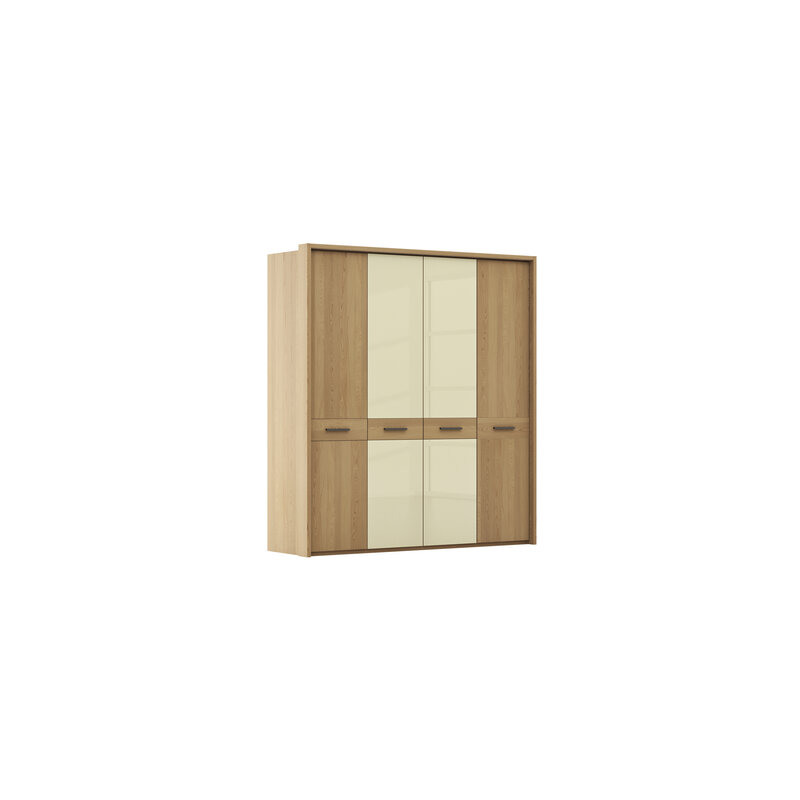 Drehtürenschrank Lenoso - B. ca. 206 cm, Eiche massiv, Glas, Champagner